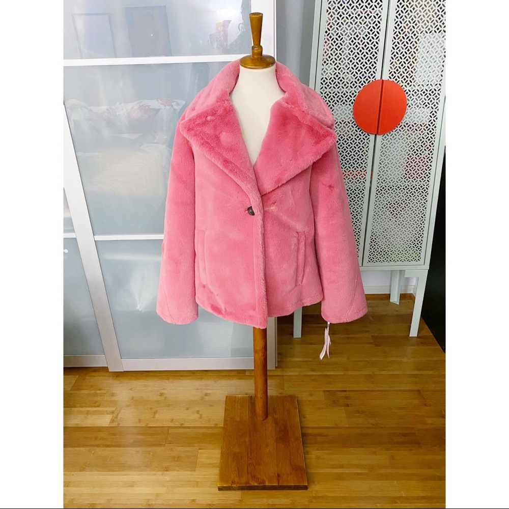 NWT Avec Les Filles Plush Pink Faux Fur Jacket